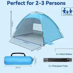 Strandmuschel UV Schutz UPF 50+ Strandzelt für 2-3 Personen Transparentes