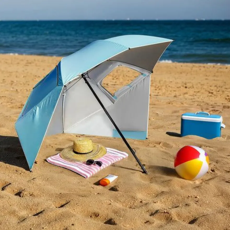 Strandschirm 2in1 mit Windschutz UV-Schutz Sonnenschirm Camping NILS CAMP NC17114