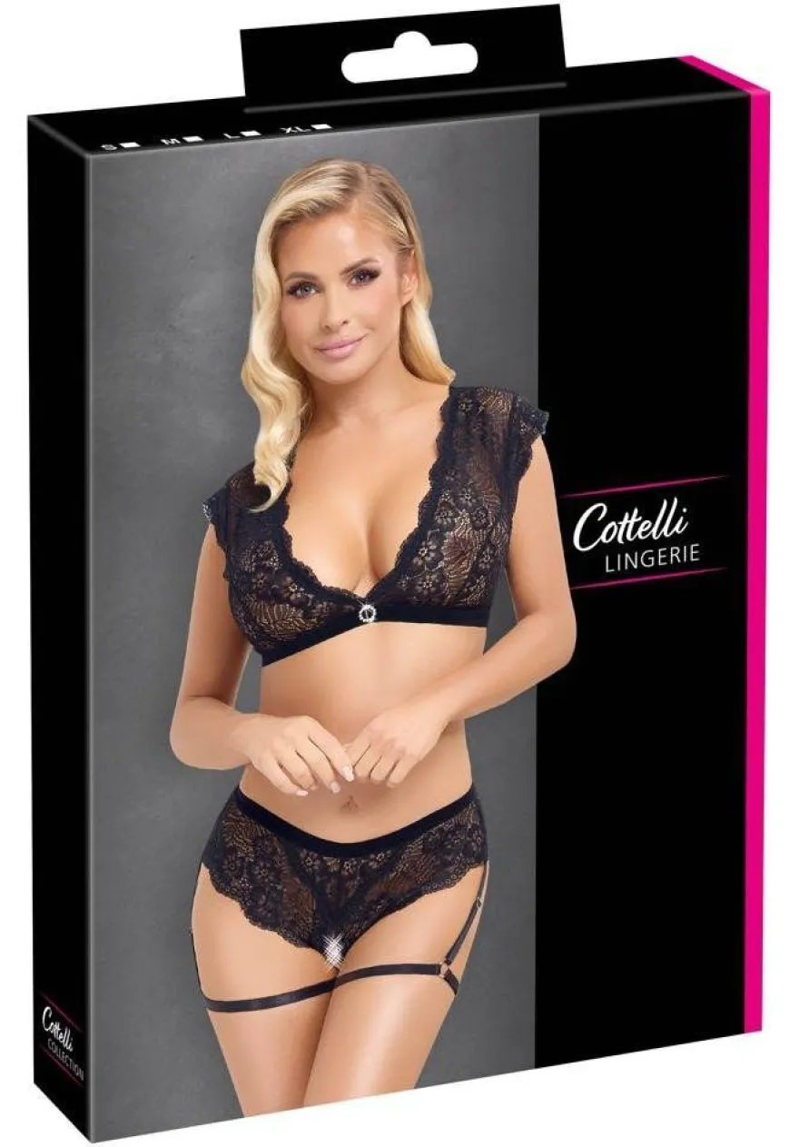 Strassring Spitzen-Set von Cottelli Lingerie in Schwarz, Größe S/M