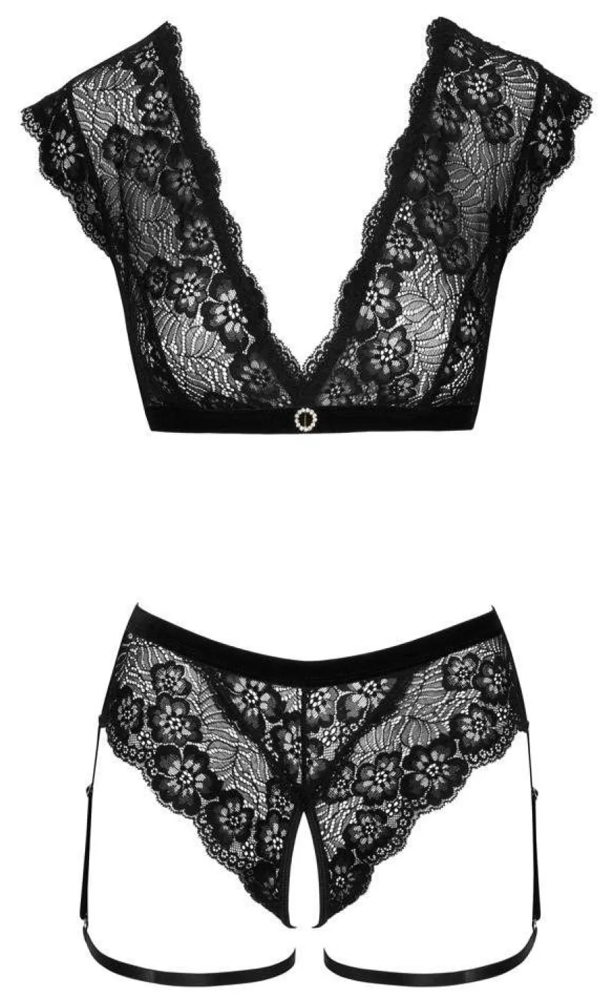 Strassring Spitzen-Set von Cottelli Lingerie in Schwarz, Größe S/M