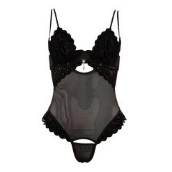 String-Body Flockprint Strass BH-Hebe schwarz Reizwäsche dessous