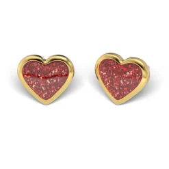 STUDEX * Herz Glitter rot* Medizinische Ohrstecker Ohrringe vergoldet