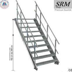 10 Stufen Stahltreppe STATIK Breite 60 - 120 cm, Geschosshöhe 150 - 200 cm