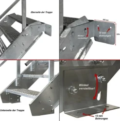 10 Stufen Stahltreppe STATIK Breite 60 - 120 cm, Geschosshöhe 150 - 200 cm