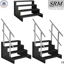 4 Stufen Standtreppe Modell 2 komplett Schwarz, Breite 60 - 160 cm, Höhe 72 cm