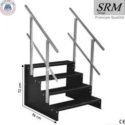 4 Stufen Standtreppe Modell 2 komplett Schwarz, Breite 60 - 160 cm, Höhe 72 cm