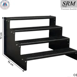 4 Stufen Standtreppe Modell 2 komplett Schwarz, Breite 60 - 160 cm, Höhe 72 cm