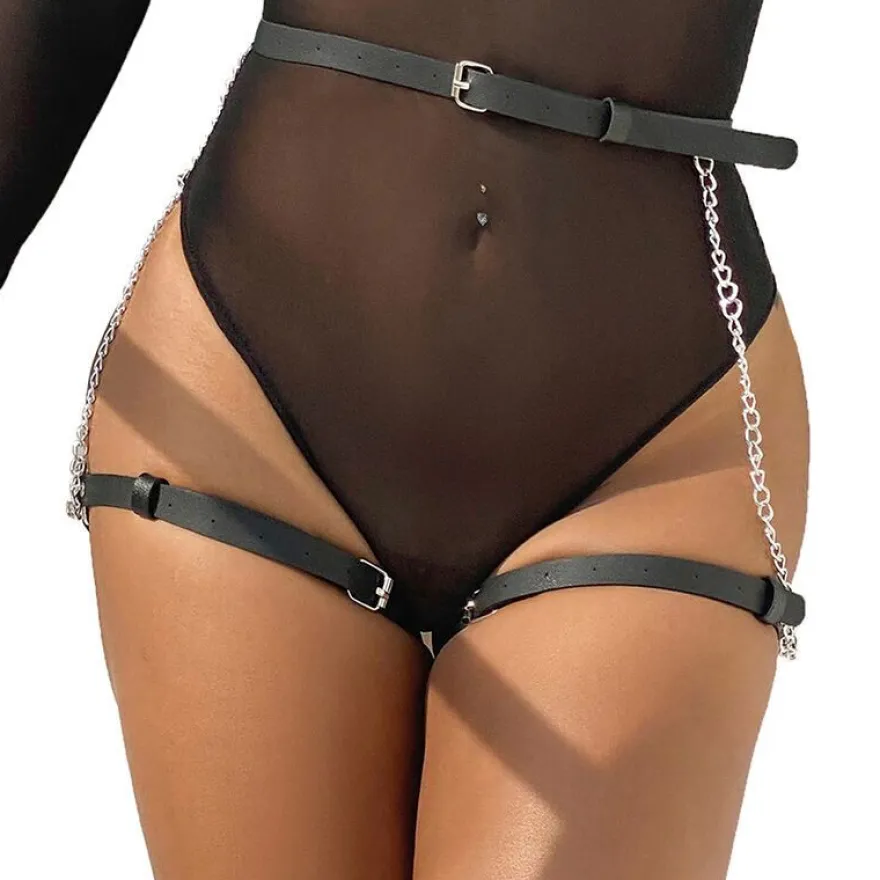 Subblime Leder-Kettengürtel Harness schwarz, eine Größe