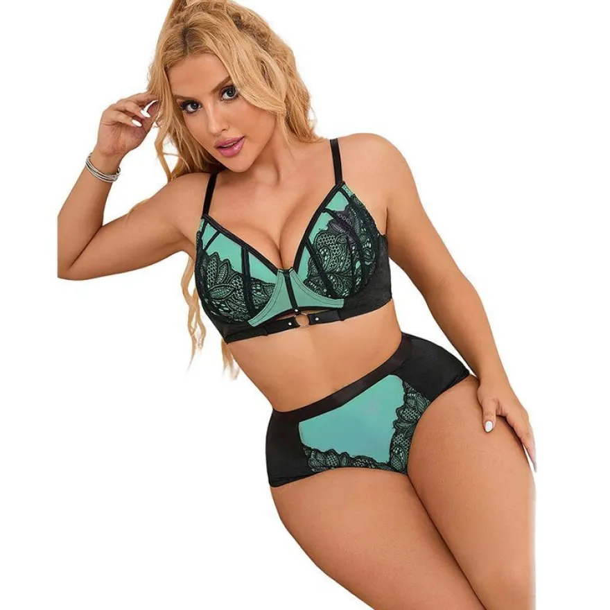 Subblime Push-up-BH-Set aus grüner Spitze und Netzstoff L/XL