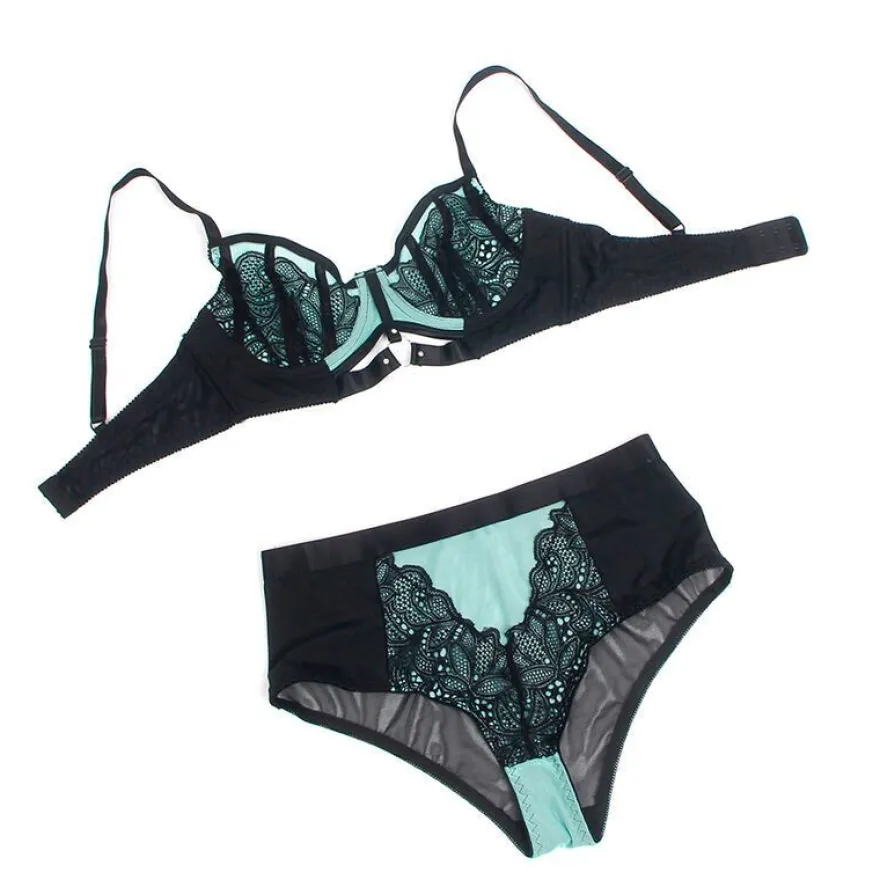 Subblime Push-up-BH-Set aus grüner Spitze und Netzstoff L/XL