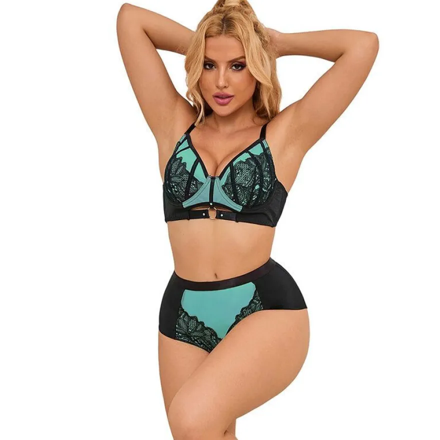 Subblime Push-up-BH-Set aus grüner Spitze und Netzstoff L/XL