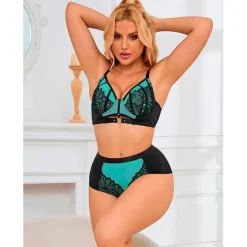 Subblime Push-up-BH-Set aus grüner Spitze und Netzstoff L/XL