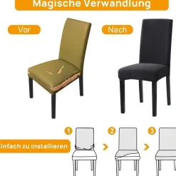 Sufdari Stuhlhussen 4er Set Anthrazit Grau, Stretch Esszimmer Stuhlbezug