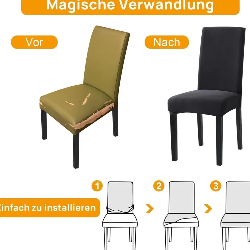 Sufdari Stuhlhussen 4er Set Anthrazit Grau, Stretch Esszimmer Stuhlbezug