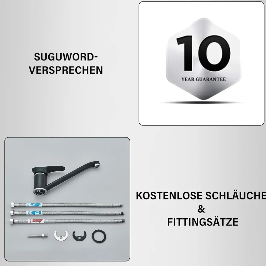 Suguword Niederdruck-Küchenarmatur Messing Einhebelmischer Schwarz, 360°
