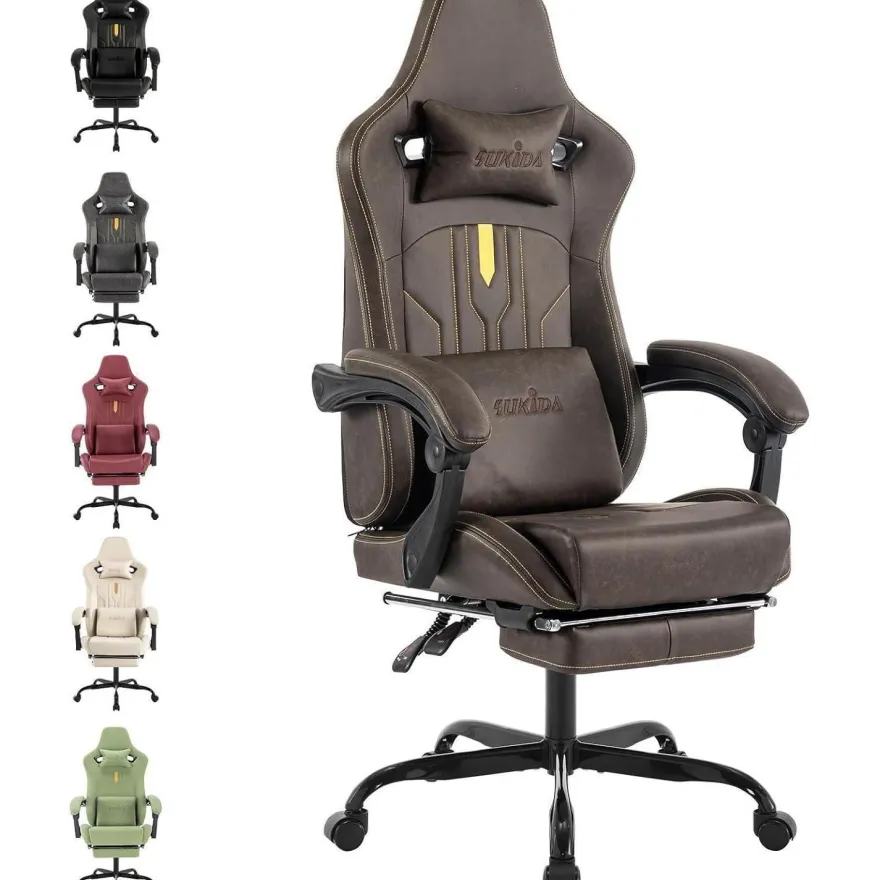 SUKIDA Gaming Chair Computerstuhl Fußstütze Bürostuhl Ergonomisch Braun