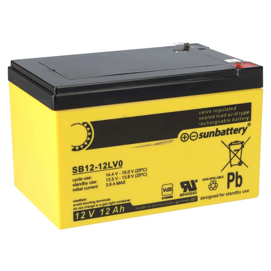 SUN Battery SB12-12LV0 AGM Akku 12V 12Ah T2 / Faston 6,3 mm