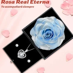 Sunia Ewige Rose Konservierte Blumen mit Herz Halskette Geschenk für Frauen