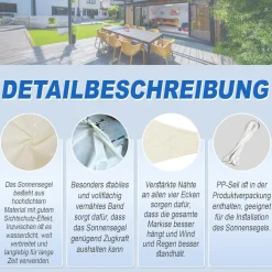 Sunnylaxx Sonnensegel Rechteckig 4x5m Wasserdicht Helles Khaki mit 95