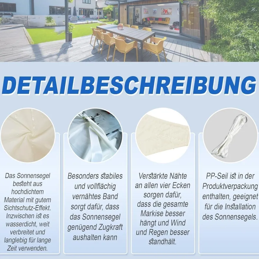 Sunnylaxx Sonnensegel Rechteckig 4x5m Wasserdicht Helles Khaki mit 95