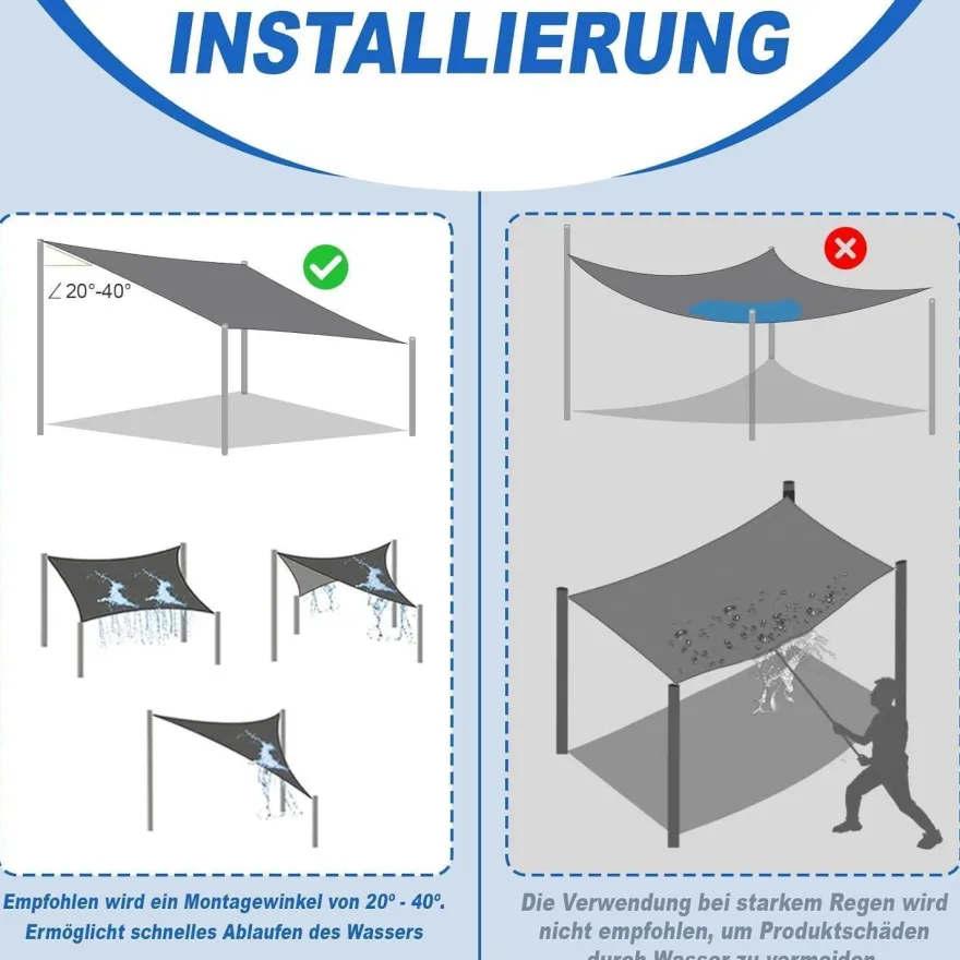 Sunnylaxx Sonnensegel Rechteckig 4x5m Wasserdicht Helles Khaki mit 95
