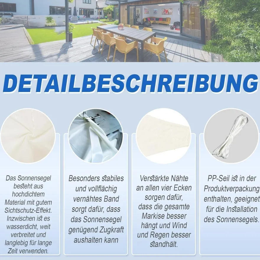 Sunnylaxx Sonnensegel Rechteckig 2,5x3m Creme - Wasserdicht, 95% UV-Schutz für