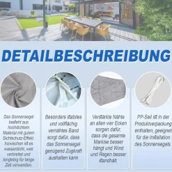 Sunnylaxx Sonnensegel Rechteckig 2,5x3m Grau - Wasserdichter Sonnenschutz mit