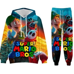 Super Mario Bros 2er Set Sportanzug Luigi Peach Toad Hoodie Hose Pullover Leggings