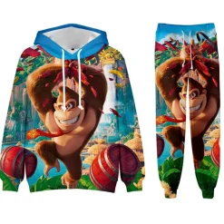Super Mario Bros 2er Set Sportanzug Luigi Peach Toad Hoodie Hose Pullover Leggings