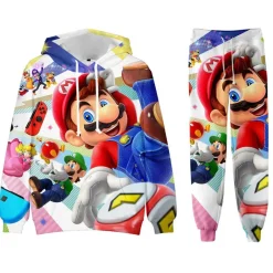 Super Mario Bros 2er Set Sportanzug Luigi Peach Toad Hoodie Hose Pullover Leggings