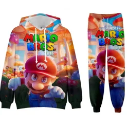 Super Mario Bros 2er Set Sportanzug Luigi Peach Toad Hoodie Hose Pullover Leggings