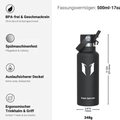 Super Sparrow Trinkflasche Edelstahl Thermobecher FlipFlow mit Strohhalm