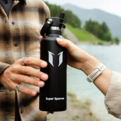 Super Sparrow Trinkflasche Edelstahl Thermobecher FlipFlow mit Strohhalm