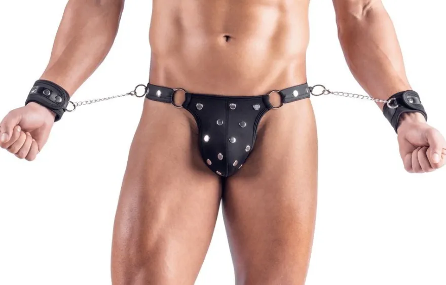 Svenjoyment Bondage Herren Rio String mit Soft-Handfesseln schwarz