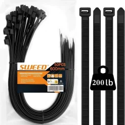 SWEED 50x Kabelbinder Schwarz Lang 600mm, UV Beständig, 90Kg Zugfestigkeit
