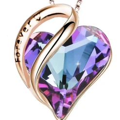 Sweetime 925 Silberkette Damen mit herzförmigem Amethyst Kristallanhänger