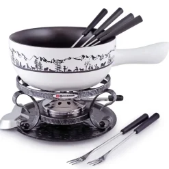 Swissmar Käsefondue Set 9-tlg. Keramik weiss Fondue Topf Ø 23 cm für 6 Personen