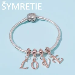 Symretie Damen Rose Gold Buchstabe Charm Anhänger A-Z, kompatibel mit