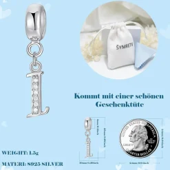 Symretie Damen 925 Sterling Silber Initial Buchstabe Anhänger für Europäische