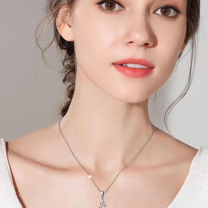Symretie Damen 925 Sterling Silber Initial Buchstabe Charm Anhänger für