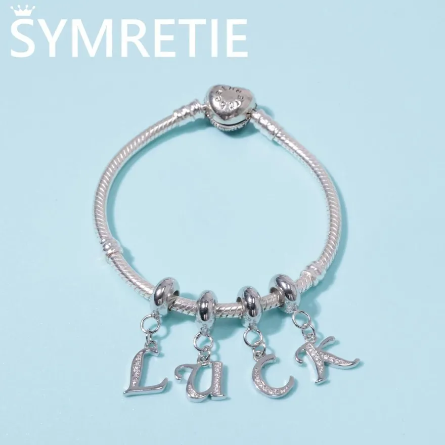 Symretie Damen 925 Sterling Silber Initial Buchstabe Charm Anhänger für