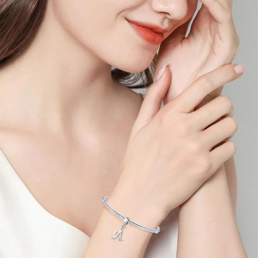 Symretie Damen 925 Sterling Silber Initial Buchstabe Charm Anhänger für
