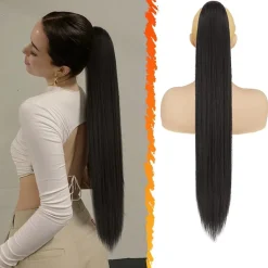 Synthetik Pferdeschwanz Verlängerung 76CM Schwarz Braun Damen Haar Clip