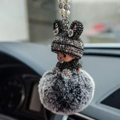 SYSUII Bling Strass Rückspiegel Anhänger Süße Puppe Plüsch Ball Auto Hängende