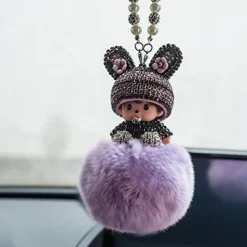 SYSUII Bling Strass Rückspiegel Anhänger Süße Puppe Plüsch Ball Auto Hängende