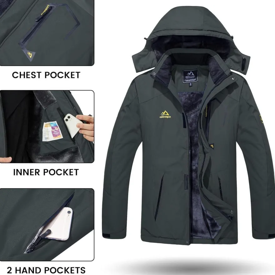 Tacvasen Herren Winterjacke wasserdicht winddicht warm gefüttert mit Kapuze
