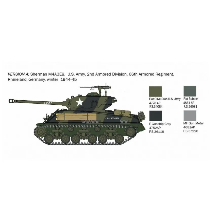 taleri Sherman M4A3E8 Fury Panzer 510025772 Maßstab 1:56 Nr. 25772 Bausatz
