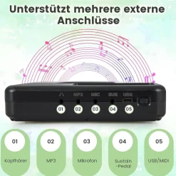 88 Tastatur digitale Keyboard faltbar, Kinder elektrisches Klavier 128 Rhythmen