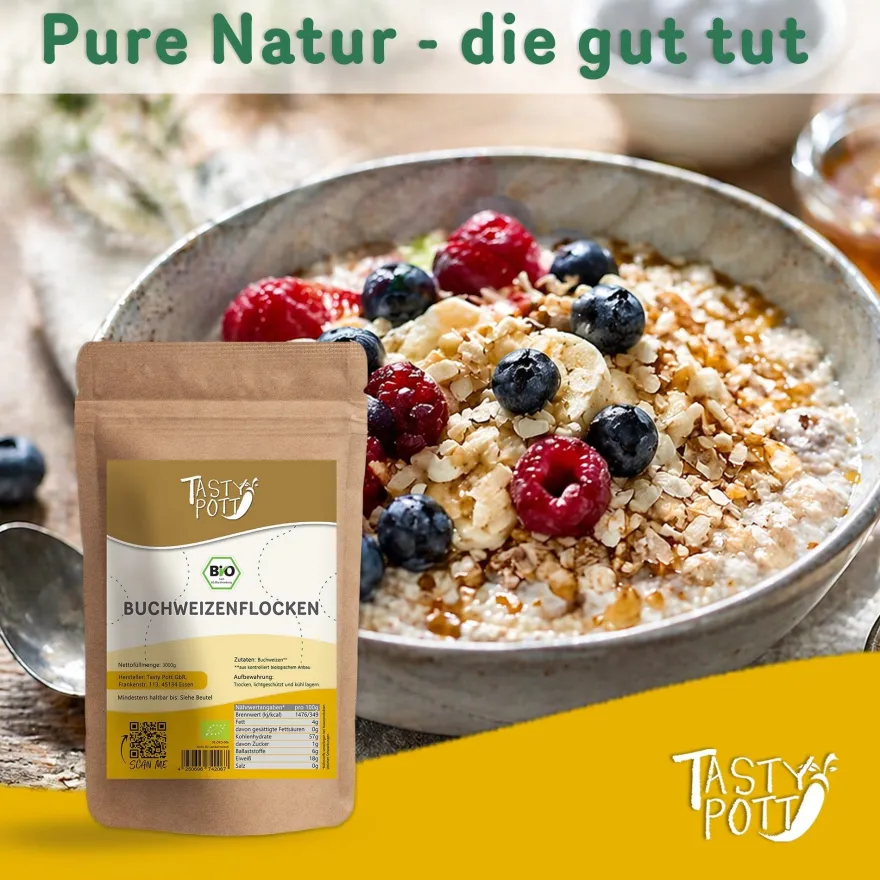 Tasty Pott Bio Buchweizenflocken - 3kg Beutel 2 Beutel