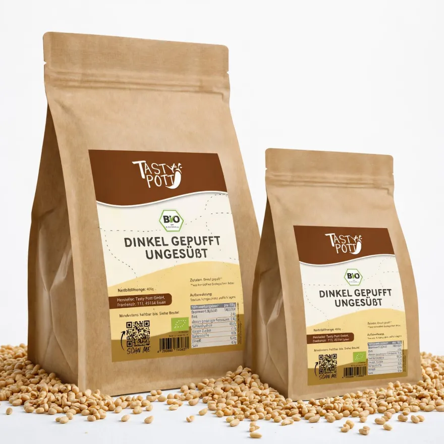 Tasty Pott Bio Dinkel gepufft & ungesüßt - verschiedene Größen im Beutel